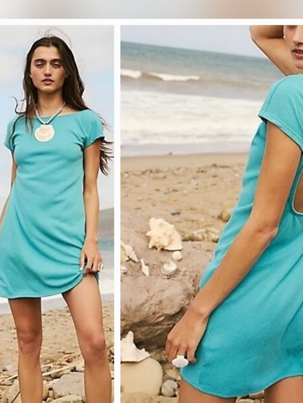 FREE PEOPLE BEACH Rosalia Low Back Mini Dress TEAL BLUE Size Medium NWT